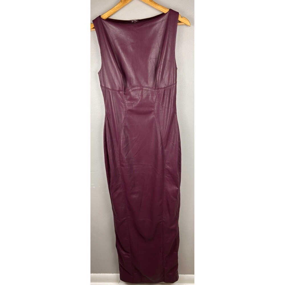 House Of CB Sahara Merlot Vegan leather Maxi Dress Bodycon Elegant Classy